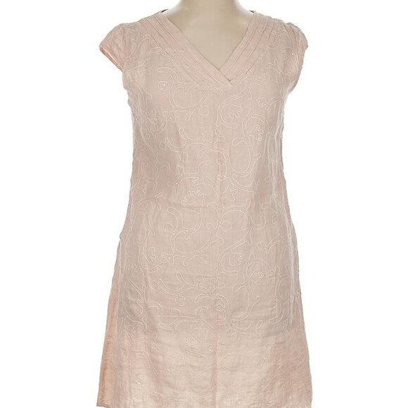 Linen  Peach Embroidered  Floral Dress sz S - Picture 1 of 8